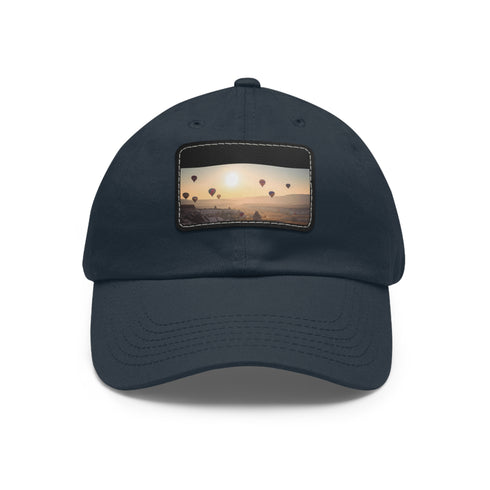 Cotton baseball cap with Cappadocia air balloon patch on white.