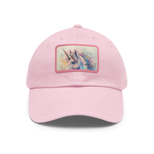 Mystical watercolor unicorn white cap with light brown patch.
