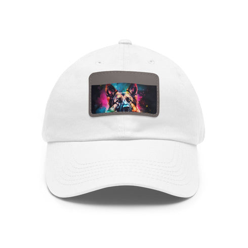 German Shepherd baseball cap with light brown patch and rectangle shape.