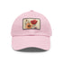 Hand-drawn flowers baseball cap in white with light brown patch.