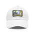 Central Park watercolor print baseball cap with light brown patch.