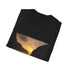 Charcoal cotton crew-neck T-shirt with vibrant sunset-themed design