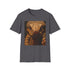 Abstract cobra painting on charcoal t-shirt for summer allure.