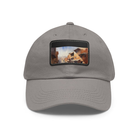 Moroccan-inspired white baseball cap with light brown patch.