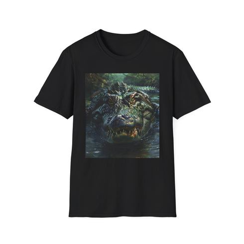 Charcoal cotton T-shirt featuring textured crocodile painting for summer casual wear