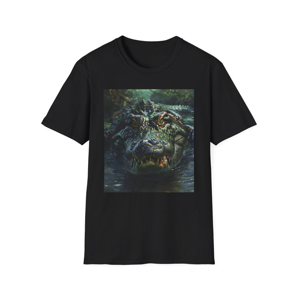Charcoal cotton T-shirt featuring textured crocodile painting for summer casual wear