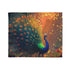 Ghost Peacock in Pixel Forest — Plush Fleece Throw Blanket — Draped Over Sofa & Bed Lifestyle View