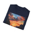 Charcoal cotton crew neck T-shirt with vibrant El Nido sunset painting