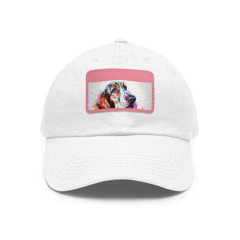 Basset Hound baseball cap in white with light brown patch.