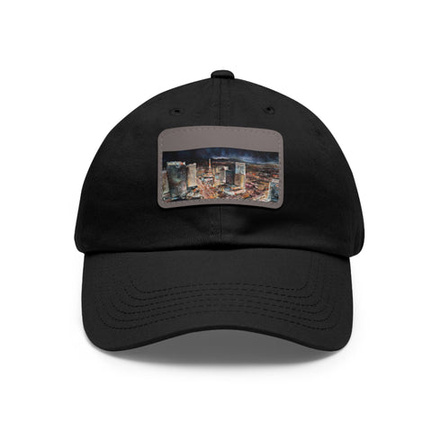 Neon Nights Vegas Baseball Cap in White with Light Brown Patch