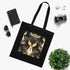 Whimsical black cotton jackalope tote bag with seamless pattern.