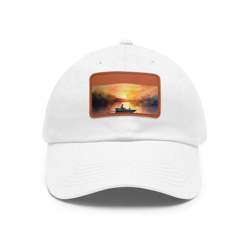 White cotton Fishermans Paradise Sunset cap with light brown rectangular patch.