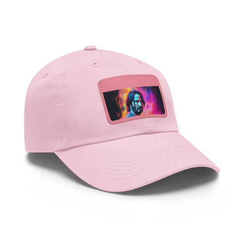 Neon Dreams Keanu Reeves watercolor baseball cap with light brown patch