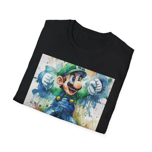 Charcoal cotton T-shirt with Luigi ghost-hunting graphic regular fit design