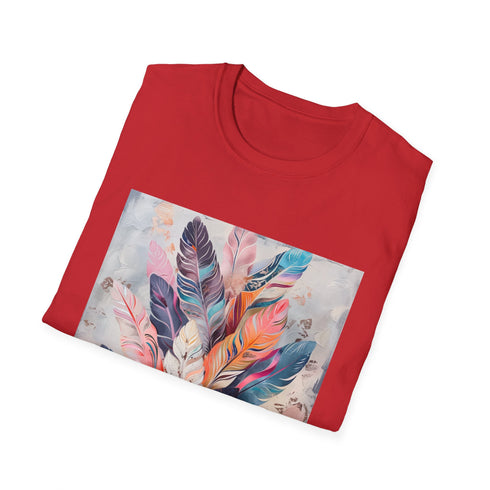 Bohemian feather print charcoal t-shirt with soft breathable cotton for summer