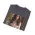 Charcoal cotton crew neck T-shirt with regal Kate Middleton tapestry design