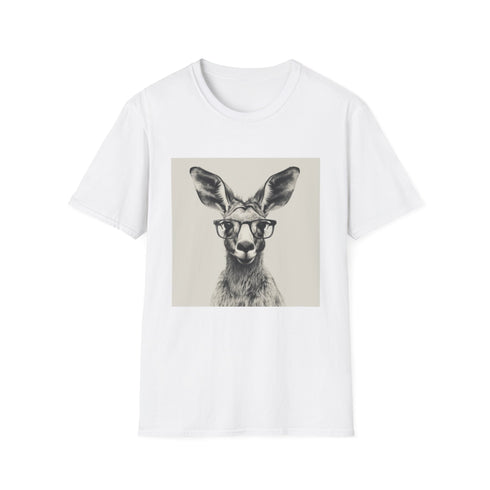 Charcoal DTG cotton t-shirt with hipster kangaroo and book design