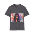 Charcoal cotton crew neck tee with vibrant watercolor Kim Kardashian design