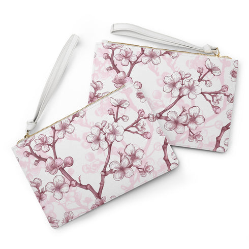 Cherry Blossom Clutch Bag, Pink and White Floral All Over Print