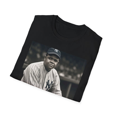 Charcoal crew neck t-shirt featuring vibrant Babe Ruth watercolor design