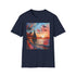 Charcoal cotton T-shirt with Boracay sunset graphic and crew neck design