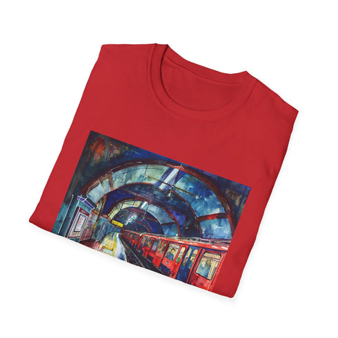 Charcoal crew neck T-shirt featuring vibrant watercolor London Tube design
