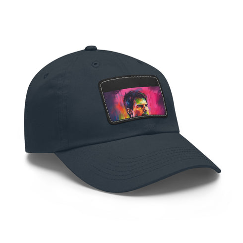 Vibrant neon colors watercolor hat with light brown patch.
