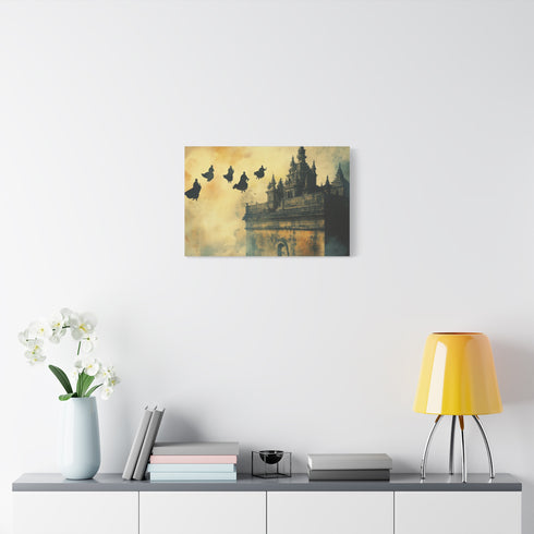 Sky Temple with Flying Monks — Canvas Wall Art — Kiln-Dried Pine Frame & Ready-to-Hang Back View