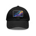 Neon galaxy snapback cap with white/light brown patch, unisex.