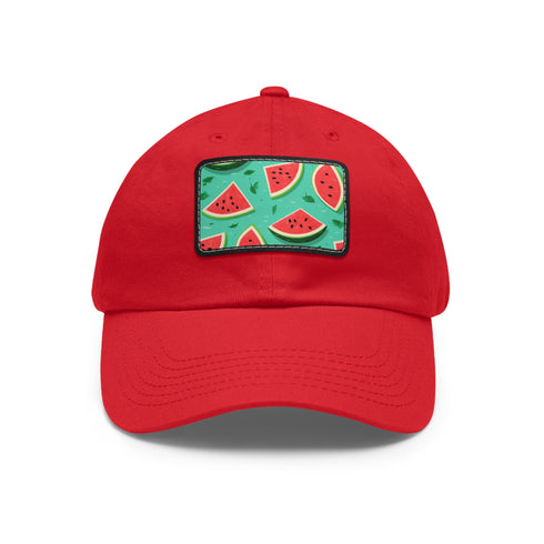 Watermelon Hawaiian print baseball cap, white with light brown patch.