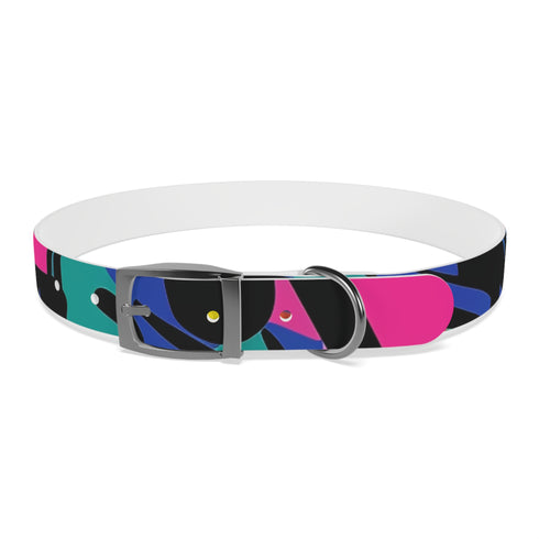 Neon graffiti dog collar in M size, black onyx urban chic.