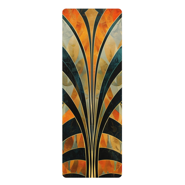 Abstract art deco pattern yoga mat, 26" x 70", stylish rubber material.
