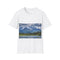 Alaska watercolor tee, charcoal, crew neck, nature-inspired design.