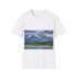 Alaska watercolor tee, charcoal, crew neck, nature-inspired design.