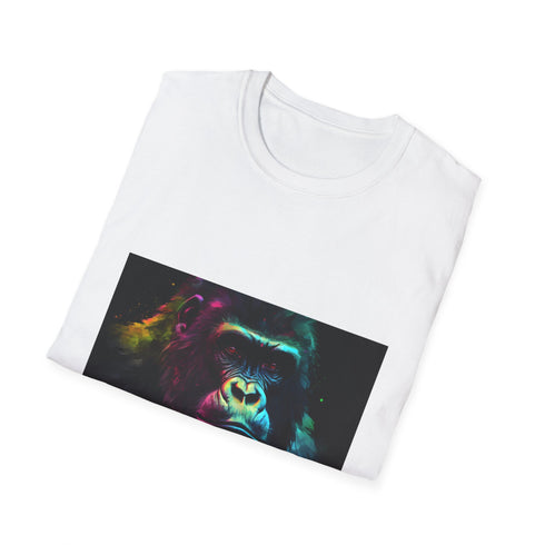 Vibrant watercolor gorilla charcoal T-shirt in soft cotton crew neck design