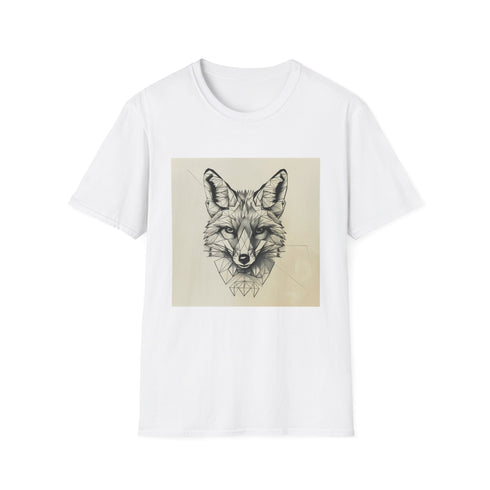 Geometric fox portrait t-shirt in charcoal, regular fit, DTG print.