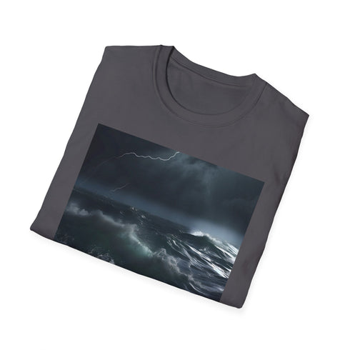 Ocean storm charcoal cotton t-shirt with Symphony of Power design.