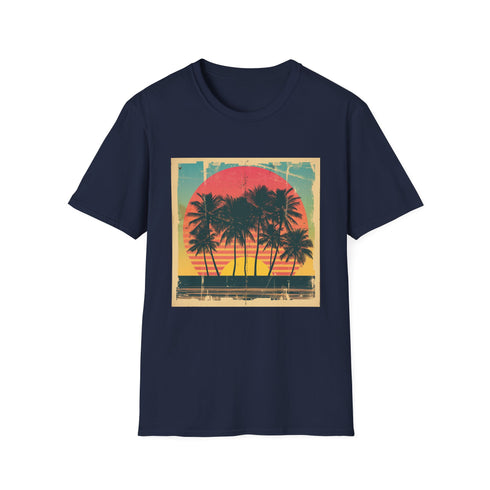 Retro Palm Paradise Sunset T-shirt in Charcoal for Men and Women