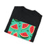 Charcoal crew neck cotton T-shirt with vibrant watermelon and floral pattern