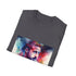 Vivid charcoal T-shirt with watercolor neon pattern and regular crew neck