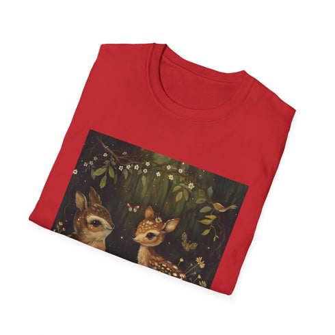 Charcoal cotton t-shirt with vibrant forest animal print regular fit