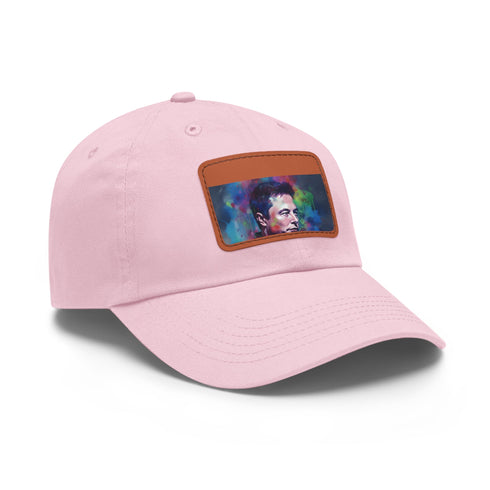 Neon watercolor Elon Musk baseball cap with white/light brown patch.