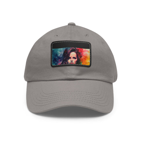 Neon Watercolor Dreams Baseball Cap with Light Brown Patch and Rectangle Shape