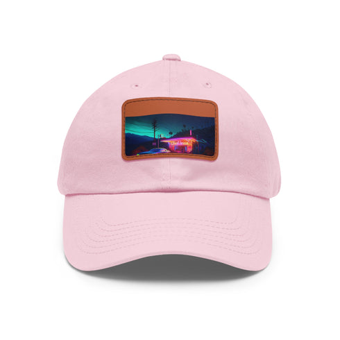 Bright neon watercolor charm baseball cap with white/light brown patch.