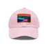 Bright neon watercolor charm baseball cap with white/light brown patch.