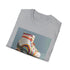 Retro roller skate themed charcoal t-shirt with colorful stripes.