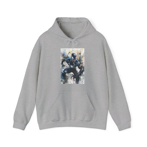 Navy Spider-Man vs. Venom battle pose hoodie, unisex, ultimate Marvel fan must-have