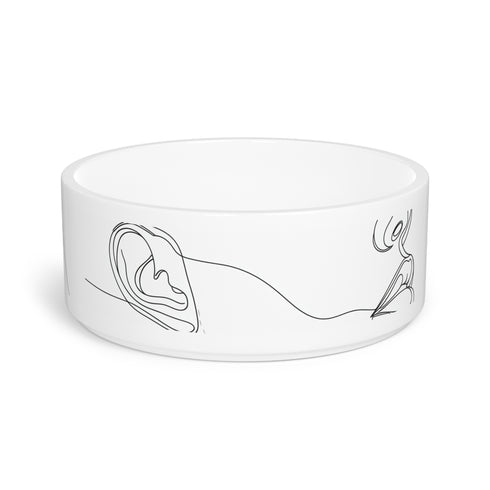 Chic ceramic face pet bowl in minimalist design for cats and dogs.