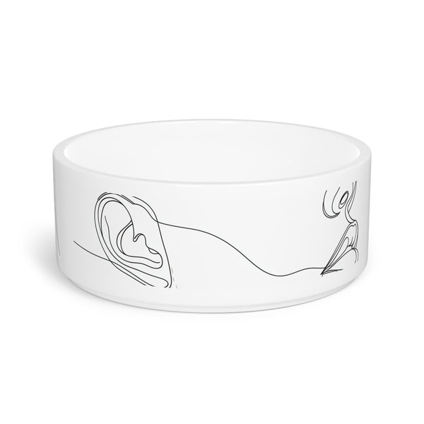 Chic ceramic face pet bowl in minimalist design for cats and dogs.