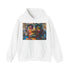 Tribal neon mask hoodie in navy, size S for men and women.